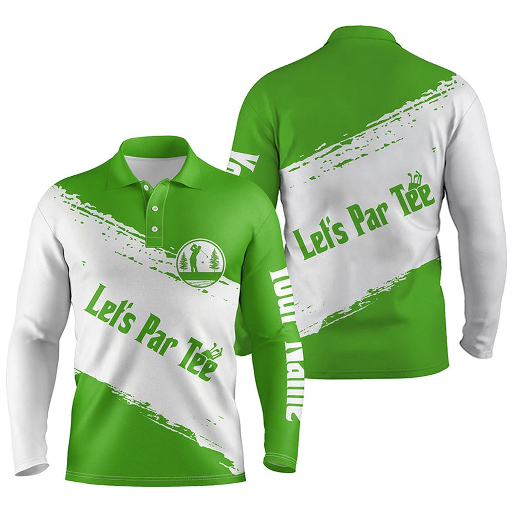 Golf Polo shirts, Green And White Mens Golf Polo Shirts Custom Name Let'S Par Tee Best Mens Golf Wear
