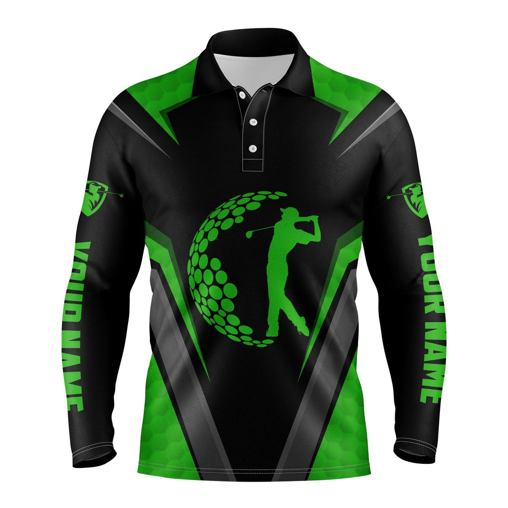 Golf Polo shirts, Green Black Long Sleeve Golf Polo Shirts, Golf Shirts For Men, Custom Gifts For Golf Lovers