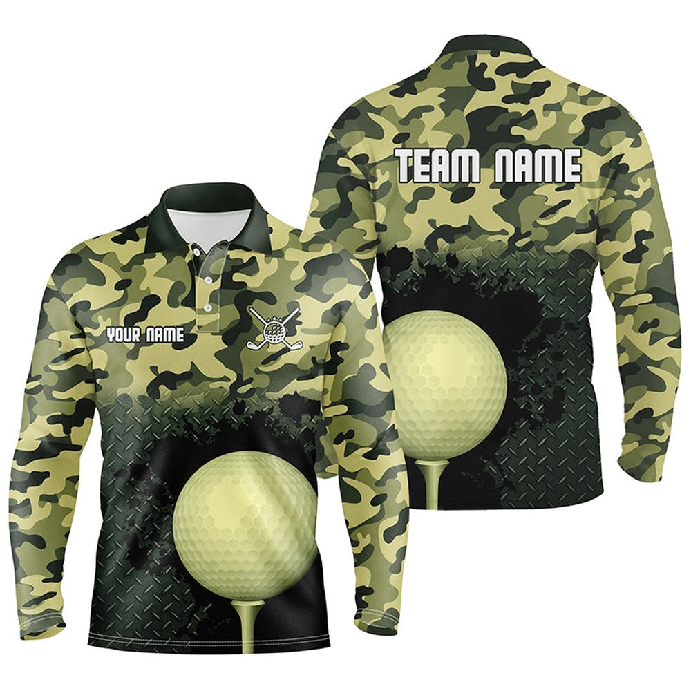 Golf Polo shirts, Green Camo Mens Golf Polo Shirts Customized Camouflage Golf Shirts For Men, Golfer Gifts