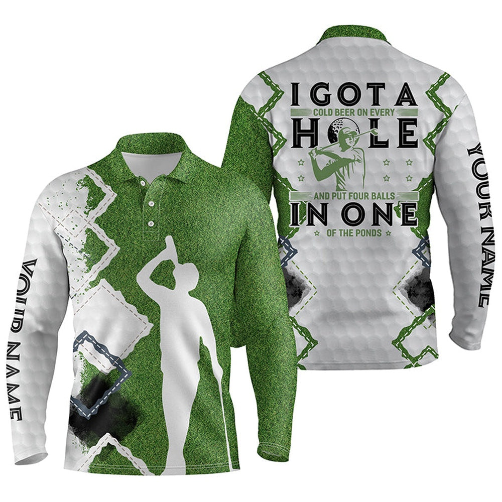 Golf Polo shirts, Green Golf Polos Shirts For Men Custom I Got A Cold Beer On Every Hole, Funny Golf Gift For Dad