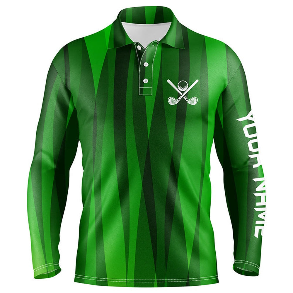 Golf Polo shirts, Green Stripes Pattern Custom Name Mens Golf Polos Shirts, Men'S Golf Attire Unique Golf Gifts