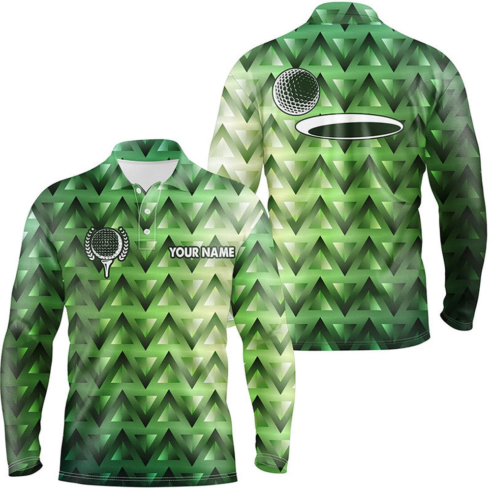 Golf Polo shirts, Green Triangle Pattern Mens Golf Polo Shirts Custom Golf Tops For Mens