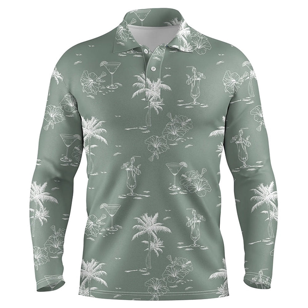 Golf Polo shirts, Green Tropical Summer Pattern Mens Golf Polo Shirts, Team Golf Tees For Mens Gifts For Golf Lovers