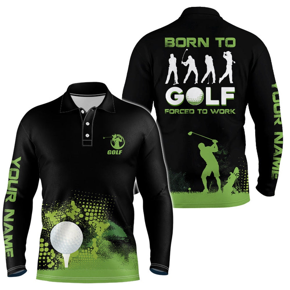 Golf Polo shirts, Grunge Graphic Mens Golf Polo Shirt, Green Wet Paint Black Golf Shirts For Men, Best Golf Gifts