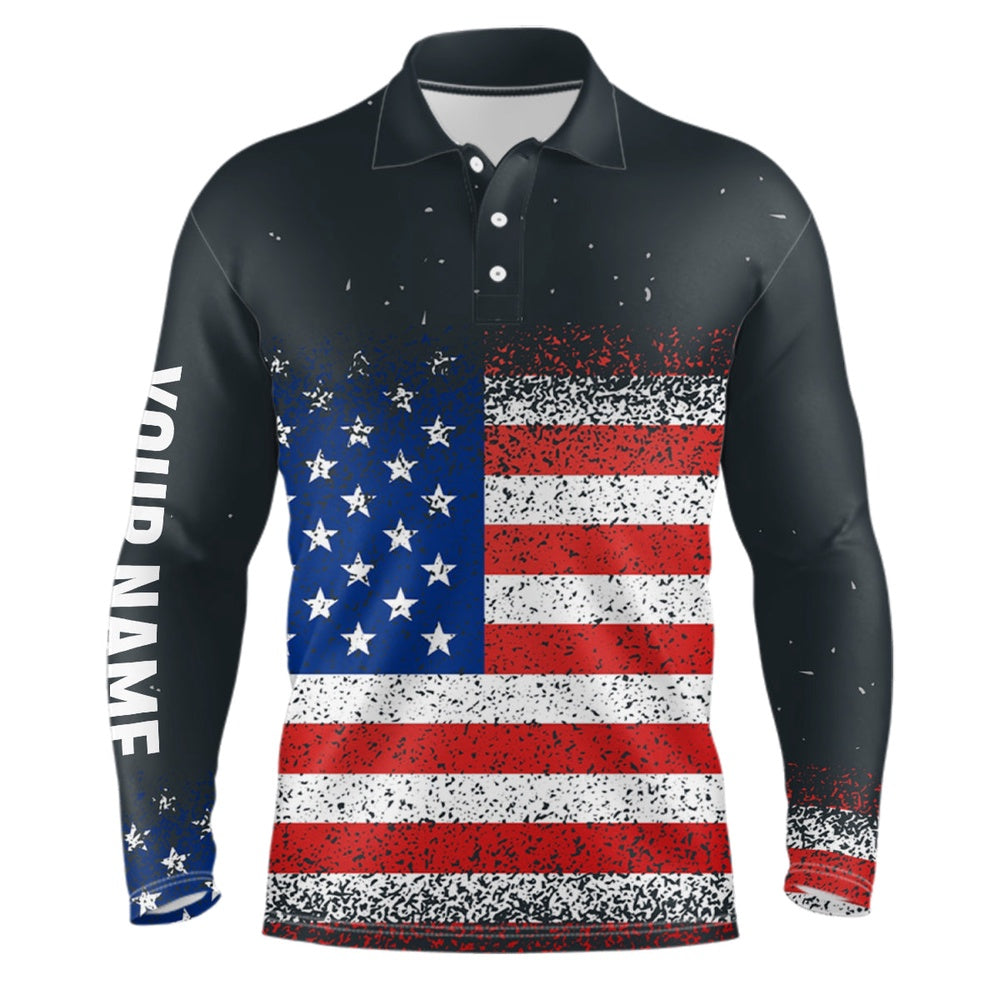 Golf Polo shirts, Grunge Vintage American Flag Mens Golf Polo Shirt Custom Patriotic Golf Shirts For Men Golf Gifts