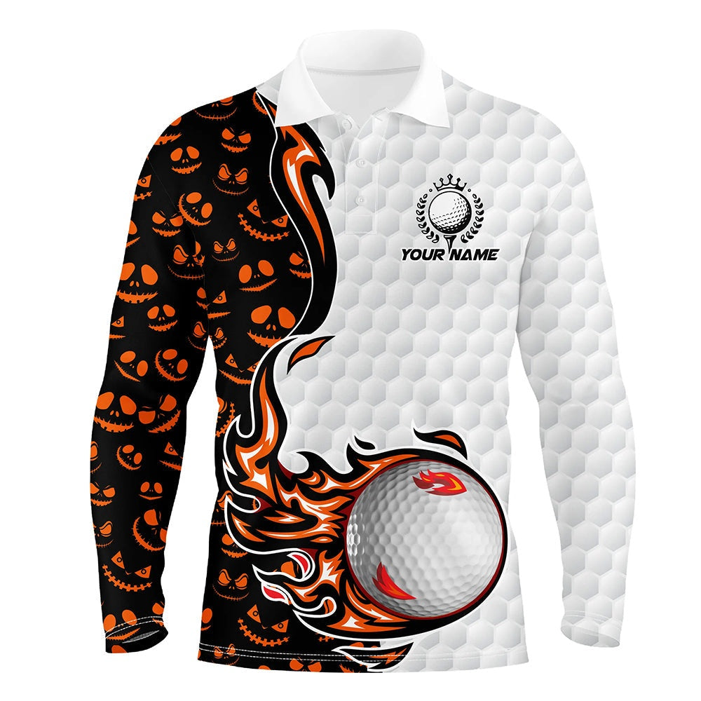 Golf Polo shirts, Halloween Pattern Orange Golf Ball Men Golf Polo Shirts Custom Halloween Golf Shirts, Gifts For Golfer