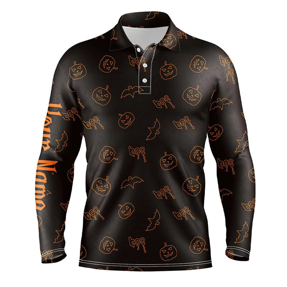 Golf Polo shirts, Halloween Pumpkin Pattern Custom Mens Golf Polo Shirts, Halloween Golf Gifts For Men