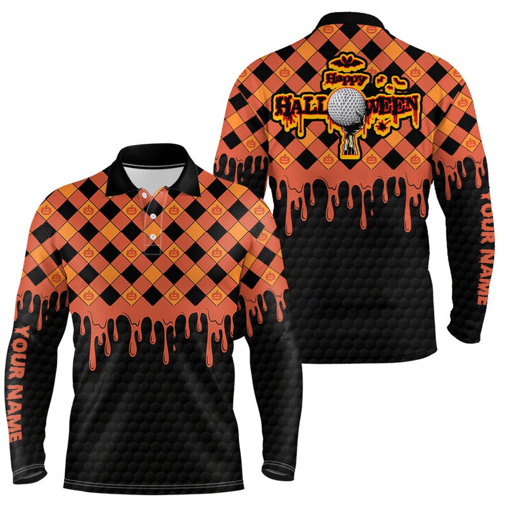 Golf Polo shirts, Happy Halloween Orange Pumpkin Mens Golf Polo Shirts Custom Skull Golf Shirts For Men Golf Gifts