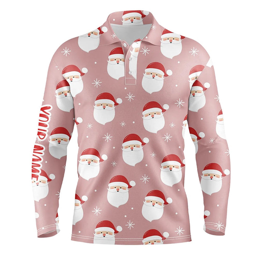 Golf Polo shirts, Happy Santa Christmas Pink Mens Golf Polo Shirts Customized Funny Golf Outfit For Mens