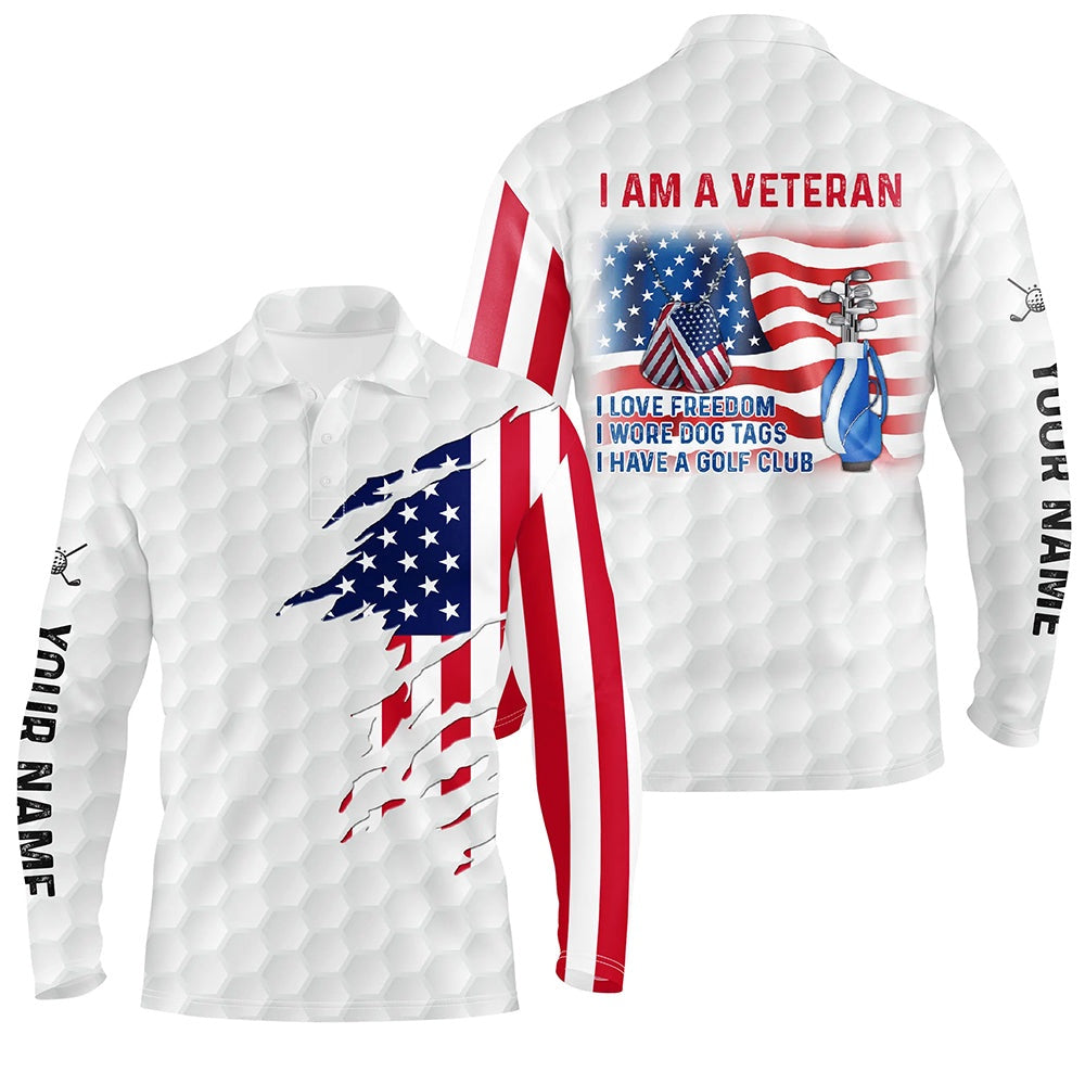 Golf Polo shirts, I Am A Veteran American Flag Patriotic Mens Golf Polo Shirt White Golf Shirts For Men Golf Gifts