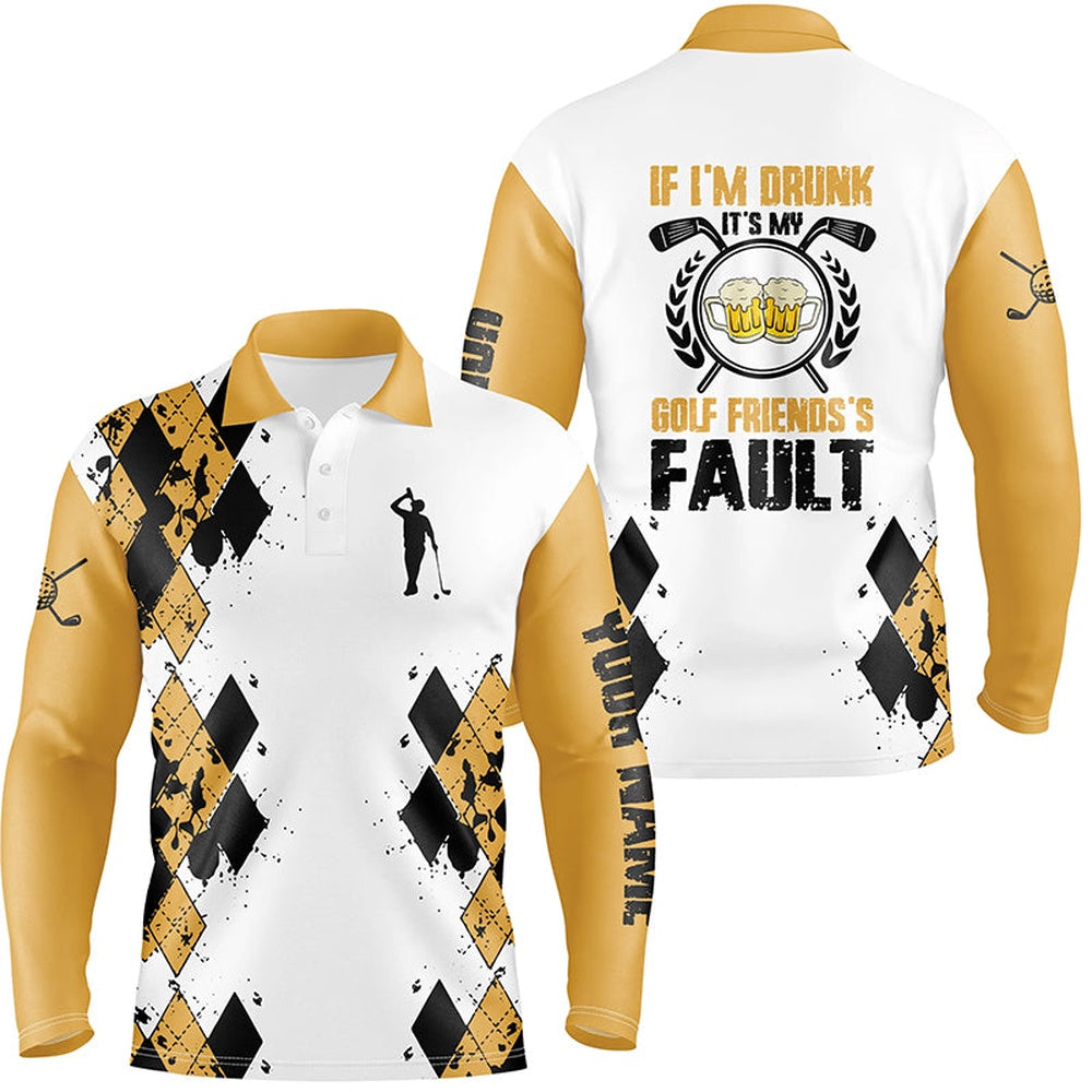 Golf Polo shirts, If I'M Drunk It'S My Golf Friends' Fault Beer Mens Polo Shirts Argyle Golf Shirts For Men