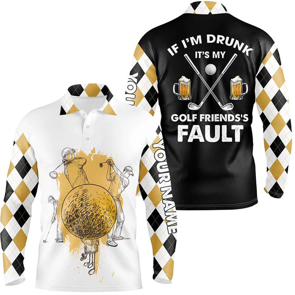 Golf Polo shirts, If Im Drunk Its My Friends Fault Argyle Pattern Mens Golf Polo Shirt Beer Golf Gifts For Men
