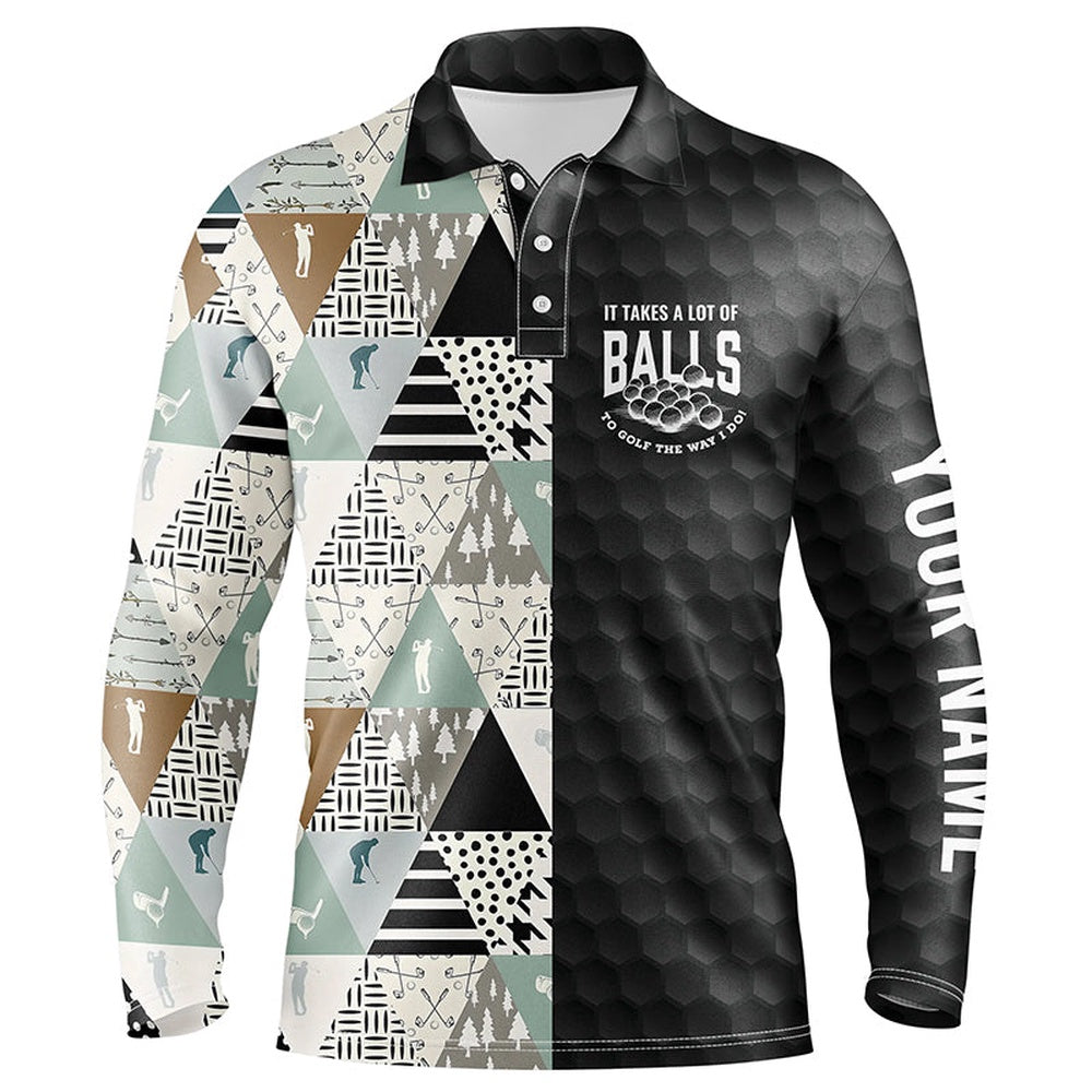 Golf Polo shirts, It Takes A Lot Of Balls Geometric Pattern Mens Golf Polo Shirts Customized Golf Gifts For Men
