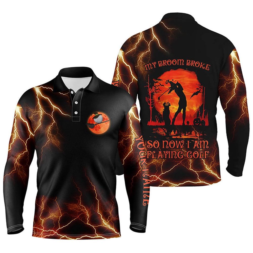 Golf Polo shirts, Lightning Mens Golf Polo Shirt, Halloween Golf Gifts Idea For Male Golfers, Scary Witch Shirt