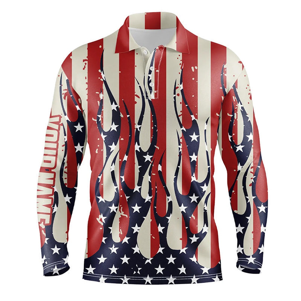 Golf Polo shirts, Men Golf Polo Shirt Custom American Flag Fire Male Golf Attire For Men, Mens Golf Tops
