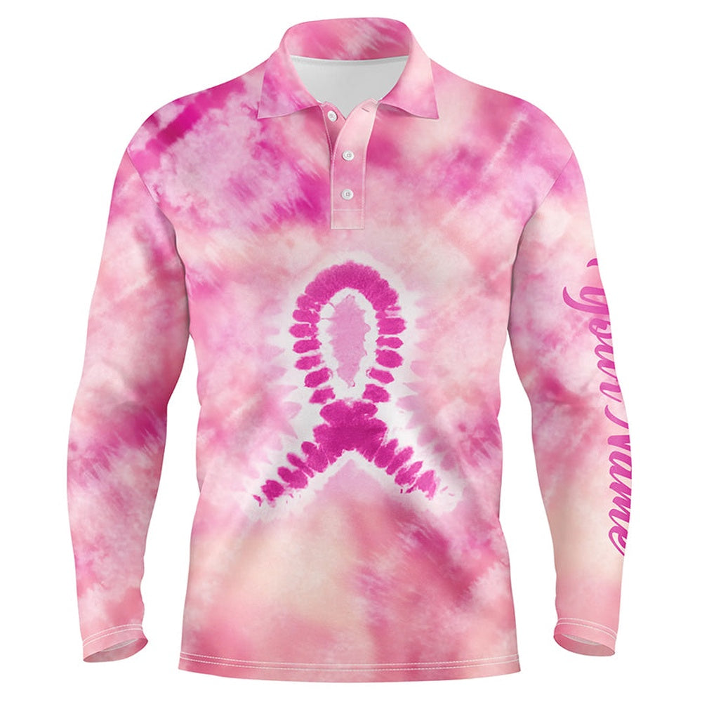 Golf Polo shirts, Men Golf Polo Shirts Custom Pink Tie Dye Breast Cancer Awareness Golf Tournament Golf Tops For Men