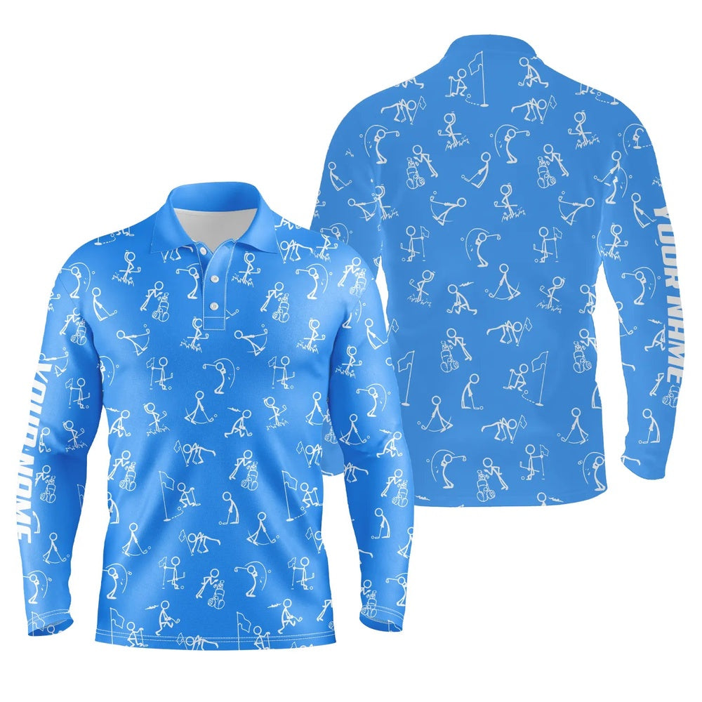 Golf Polo shirts, Men Golf Polo Upf Shirts Custom Name Funny Golf Pattern Blue Polo Shirt Best Mens Golf Wear