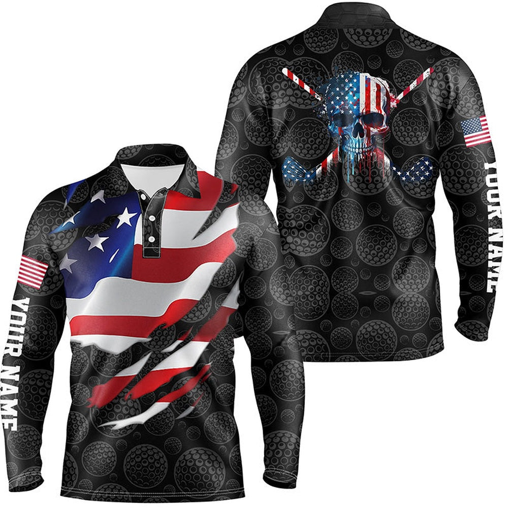 Golf Polo shirts, Mens D American Flag Custom Golf Pattern Black Polo Shirts Skull Golf Shirts For Men