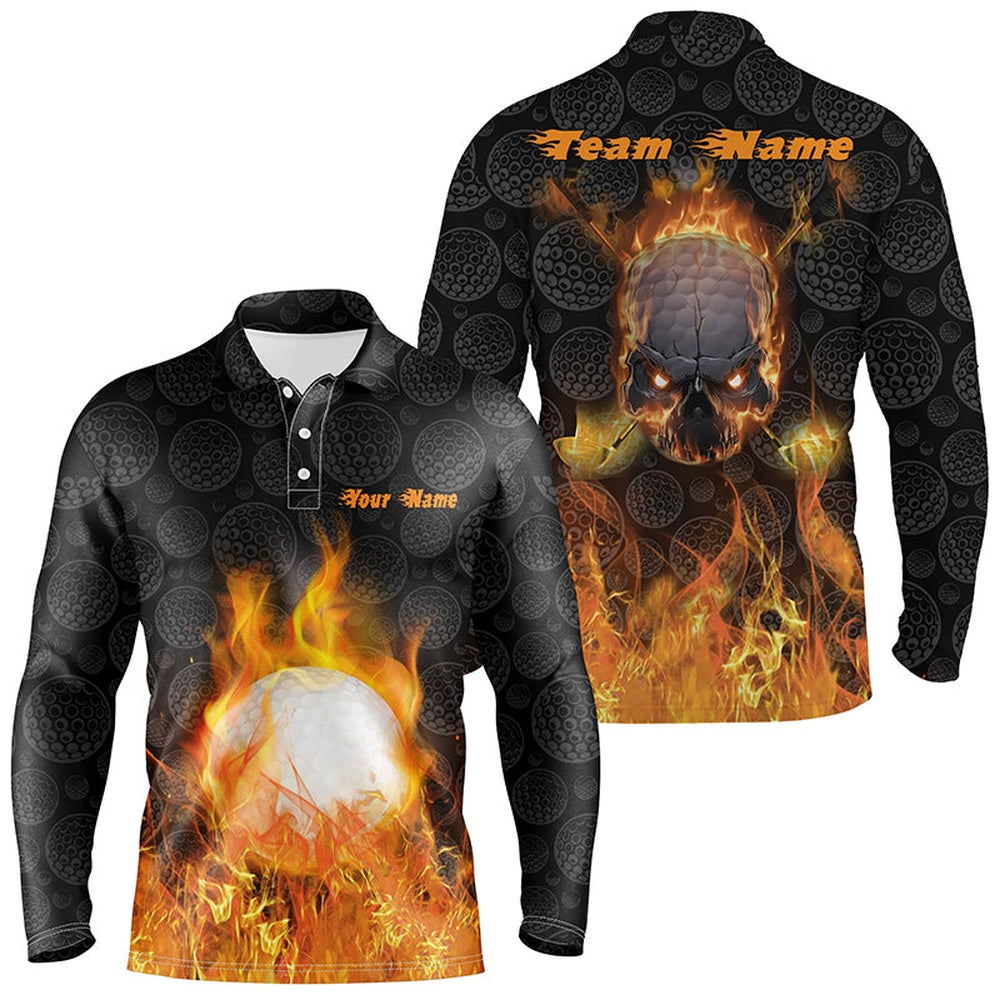 Golf Polo shirts, Mens Fire Flame Golf Polo Shirts Customized Orange Skull Golf Shirts For Men, Best Golf Gifts