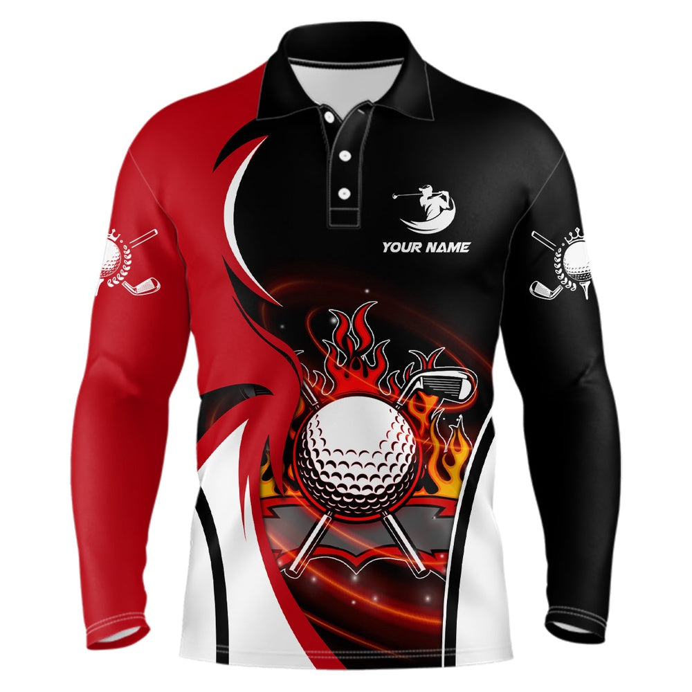 Golf Polo shirts, Mens Fire Flame Golf Polo Shirts Personalized Red And Black Golf Shirts For Men, Best Golf Gifts