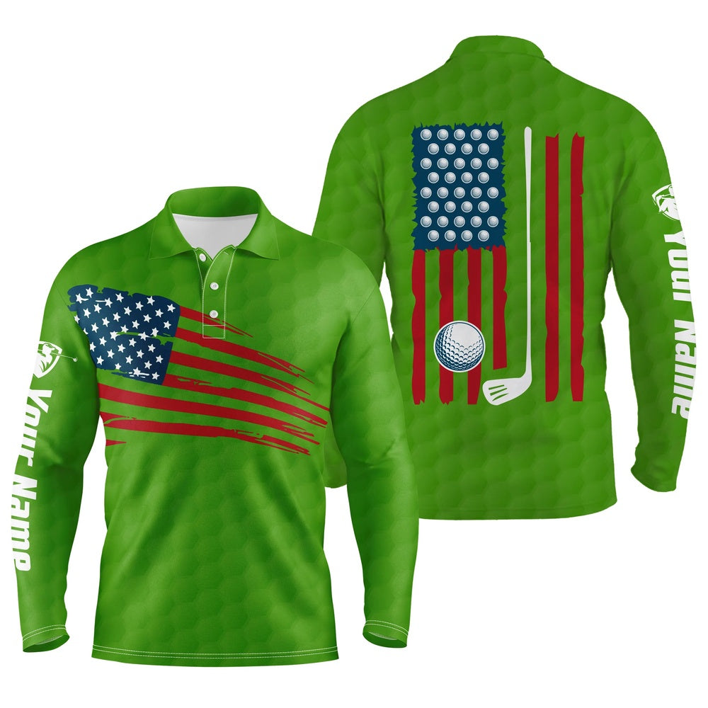 Golf Polo shirts, Mens Golf Polo Shirt American Flag Patriotic Golf Shirts Custom Name Golf Gifts For Men Green