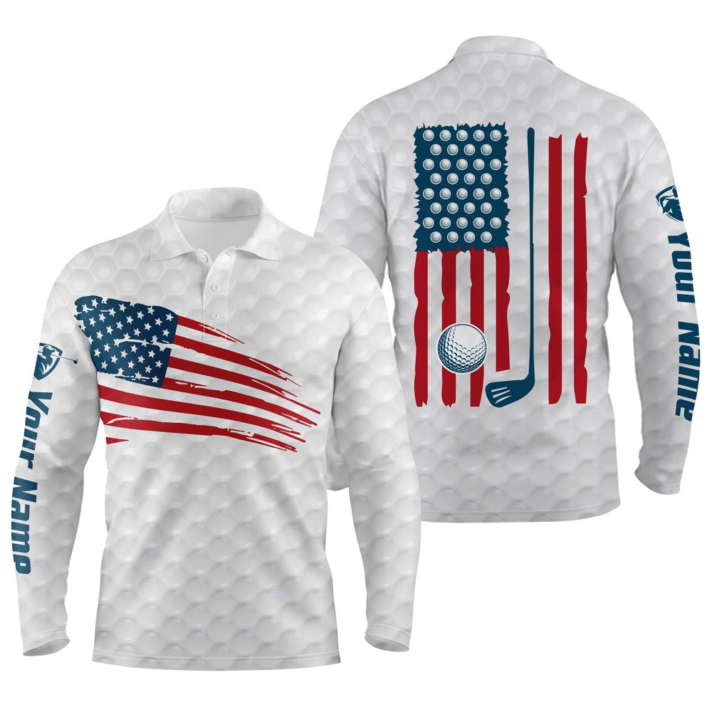 Golf Polo shirts, Mens Golf Polo Shirt American Flag Patriotic Golf Shirts Custom Name Golf Gifts For Men White