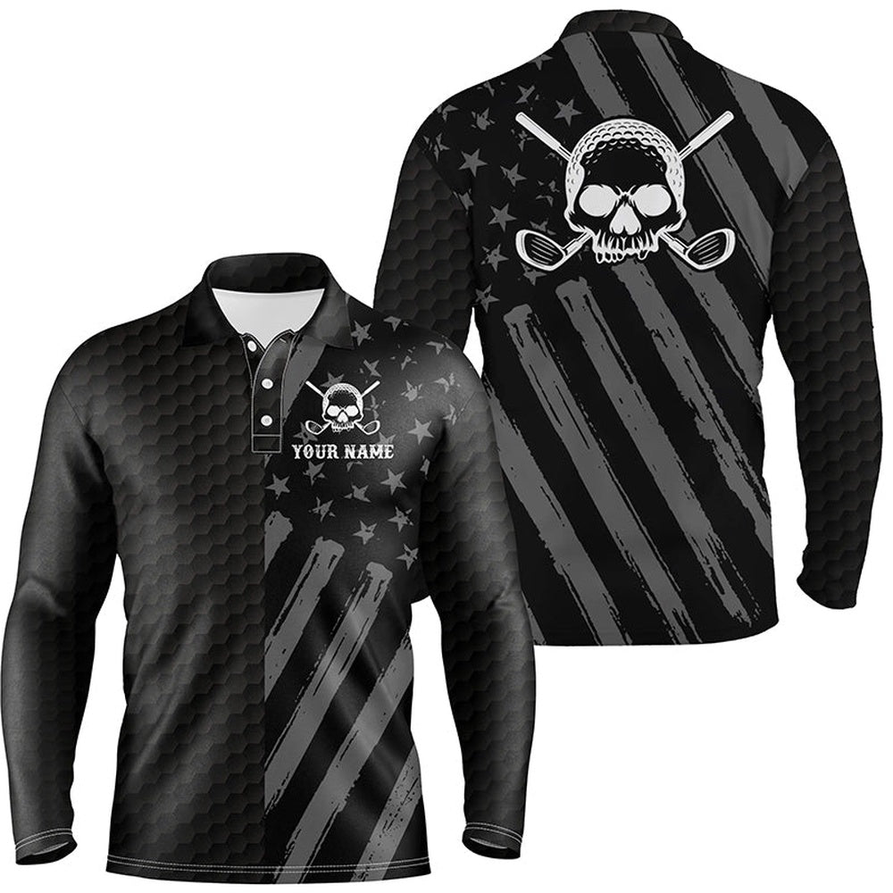 Golf Polo shirts, Mens Golf Polo Shirt Black American Flag Custom Golf Skull Clubs Men Golf Shirts For Men