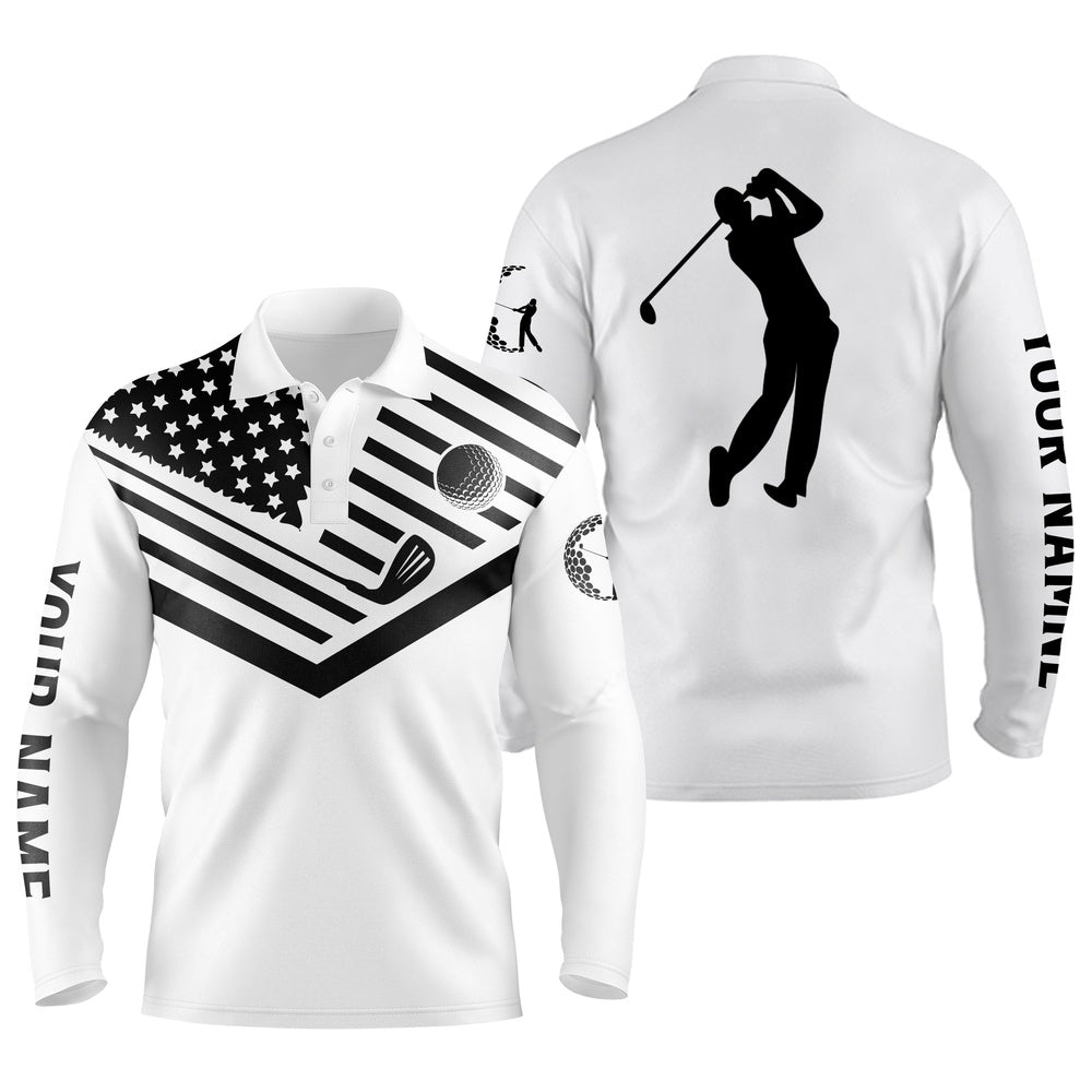 Golf Polo shirts, Mens Golf Polo Shirt Black American Flag Th July Custom Name White Golf Shirt