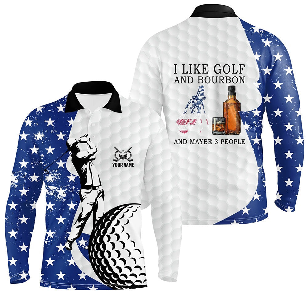 Golf Polo shirts, Mens Golf Polo Shirt Custom American Flag Golf Shirt For Men I Like Golf And Bourbon & Maybe People