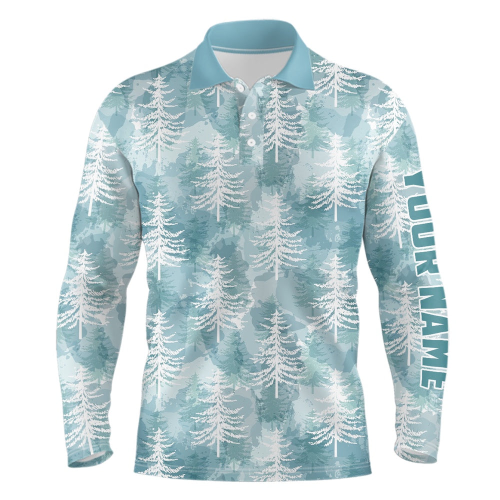 Golf Polo shirts, Mens Golf Polo Shirt Custom Christmas Trees Winter Camouflage Pattern Golf Shirt For Men