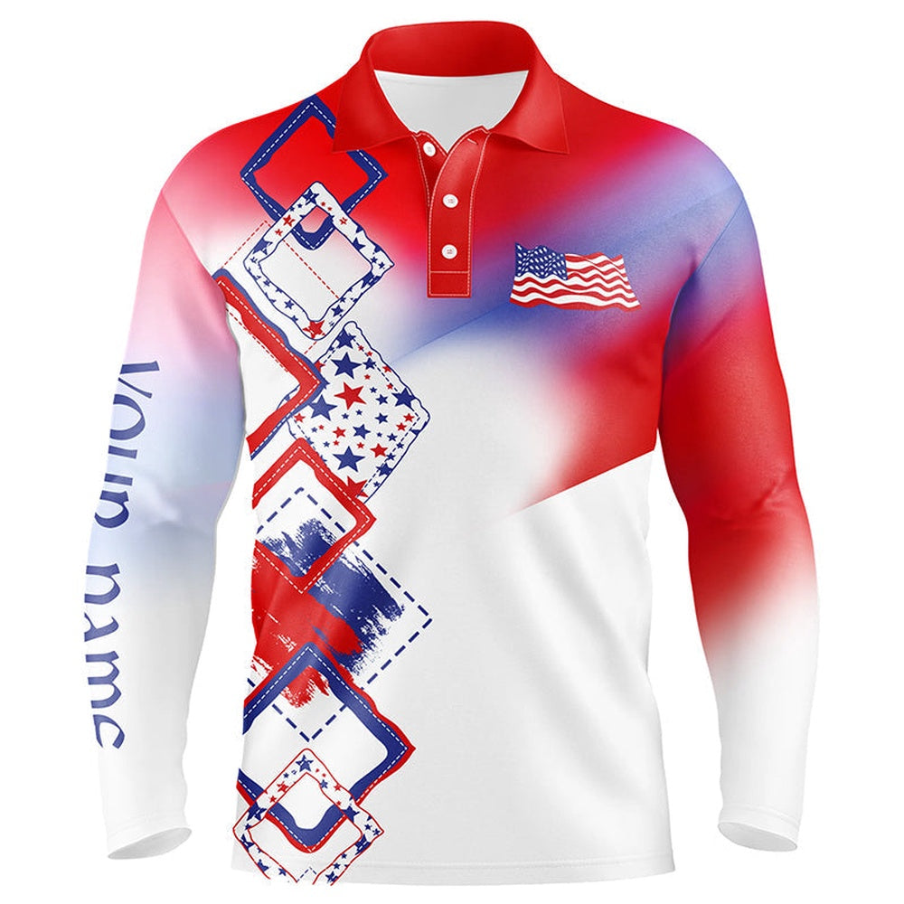 Golf Polo shirts, Mens Golf Polo Shirt Custom Name Red, White And Blue American Flag Golf Shirt, Patriot Golfing Gifts