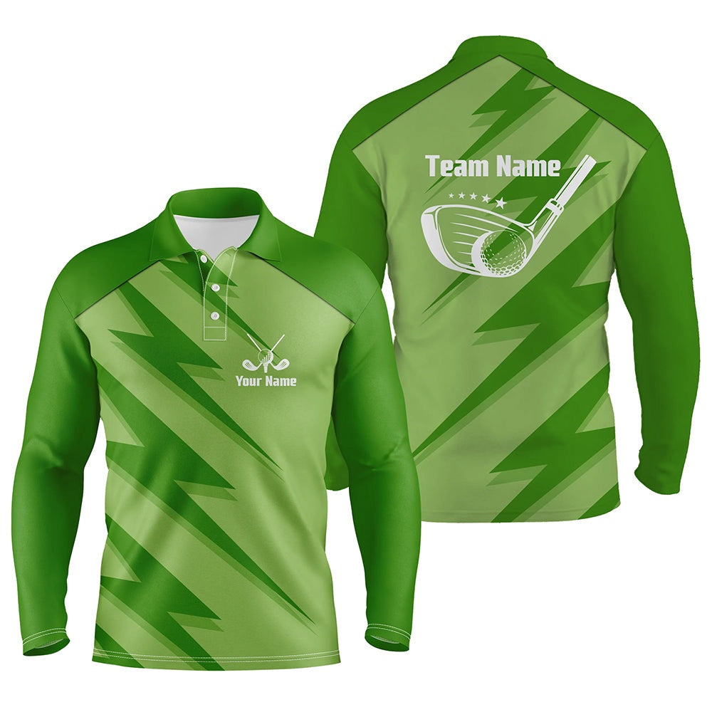 Golf Polo shirts, Mens Golf Polo Shirt Green Lightning Custom Name And Team Name Golf Shirt