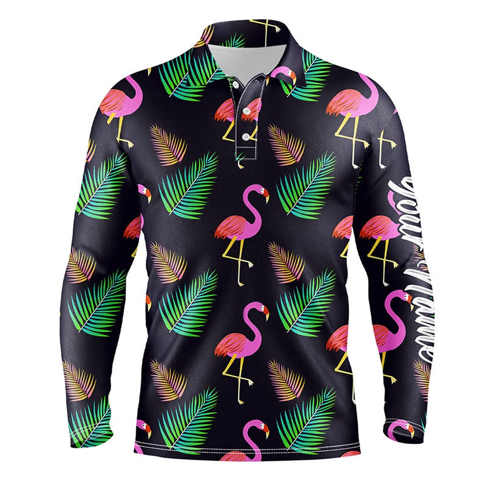 Golf Polo shirts, Mens Golf Polo Shirt Neon Flamingos Palm Leaves Pattern Custom Team Flamingo Golf Shirts, Golfing Gift