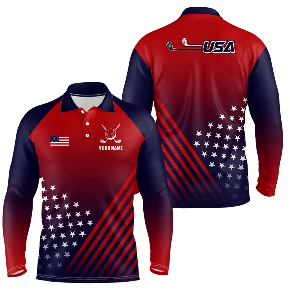 Golf Polo shirts, Mens Golf Polo Shirts American Flag Patriotic Custom Red And Navy Golf Shirts Best Men Golf Wears