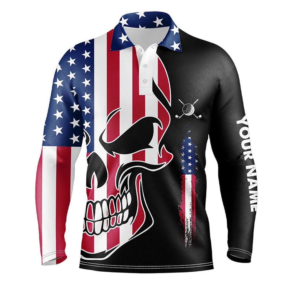 Golf Polo shirts, Mens Golf Polo Shirts American Flag Patriotic Custom Skull Golf Shirts For Men, Best Mens Golf Wear