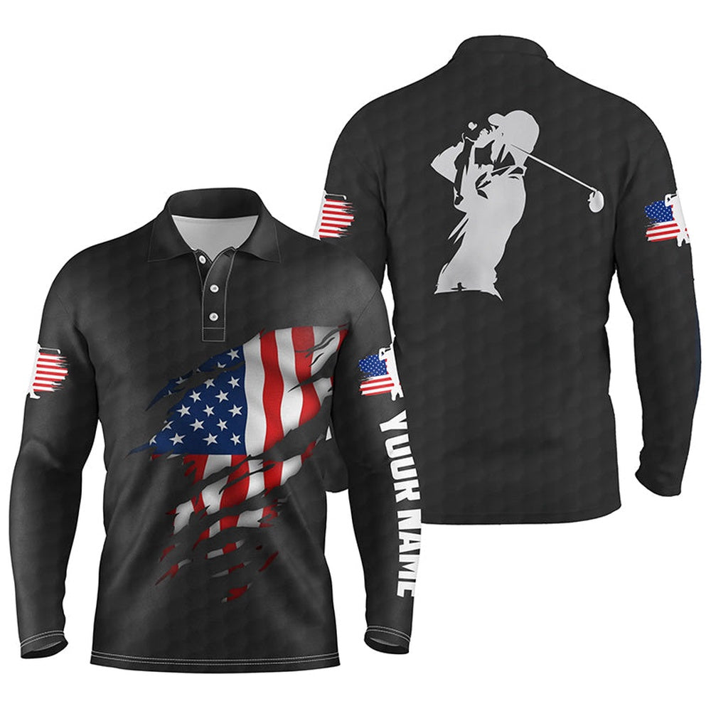 Golf Polo shirts, Mens Golf Polo Shirts American Flag Patriotic Golf Shirts Custom Polo Golf Tops For Men Black
