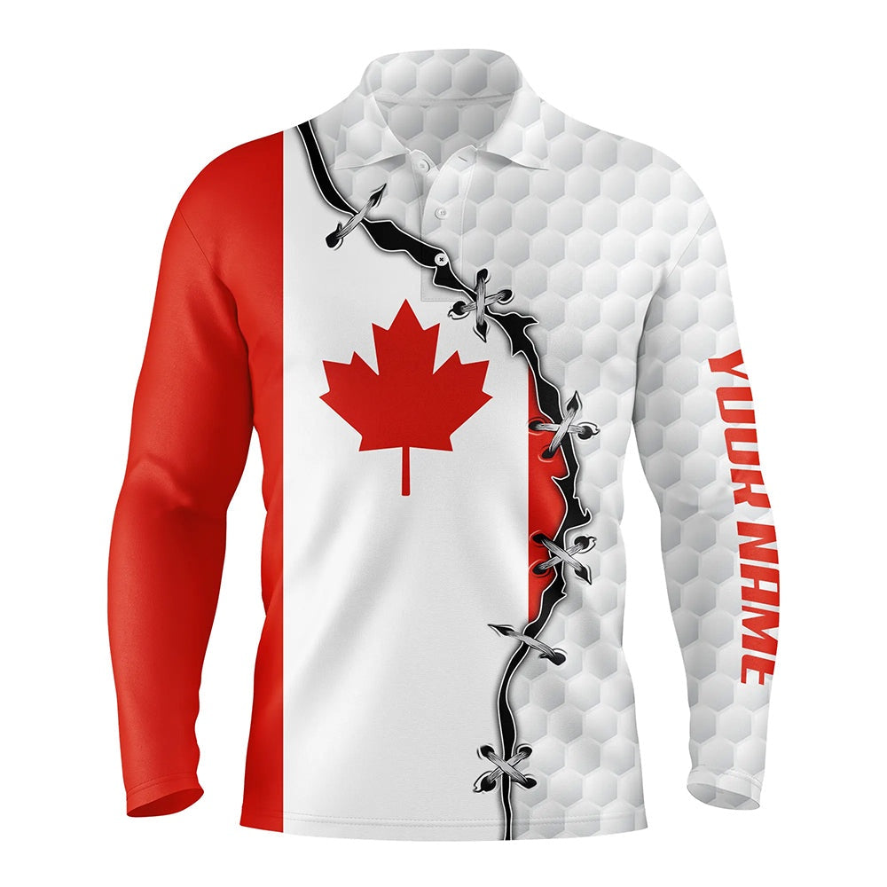 Golf Polo shirts, Mens Golf Polo Shirts Canadian Flag White Golf Ball Skin Pattern Custom Patriot Team Golf Shirts