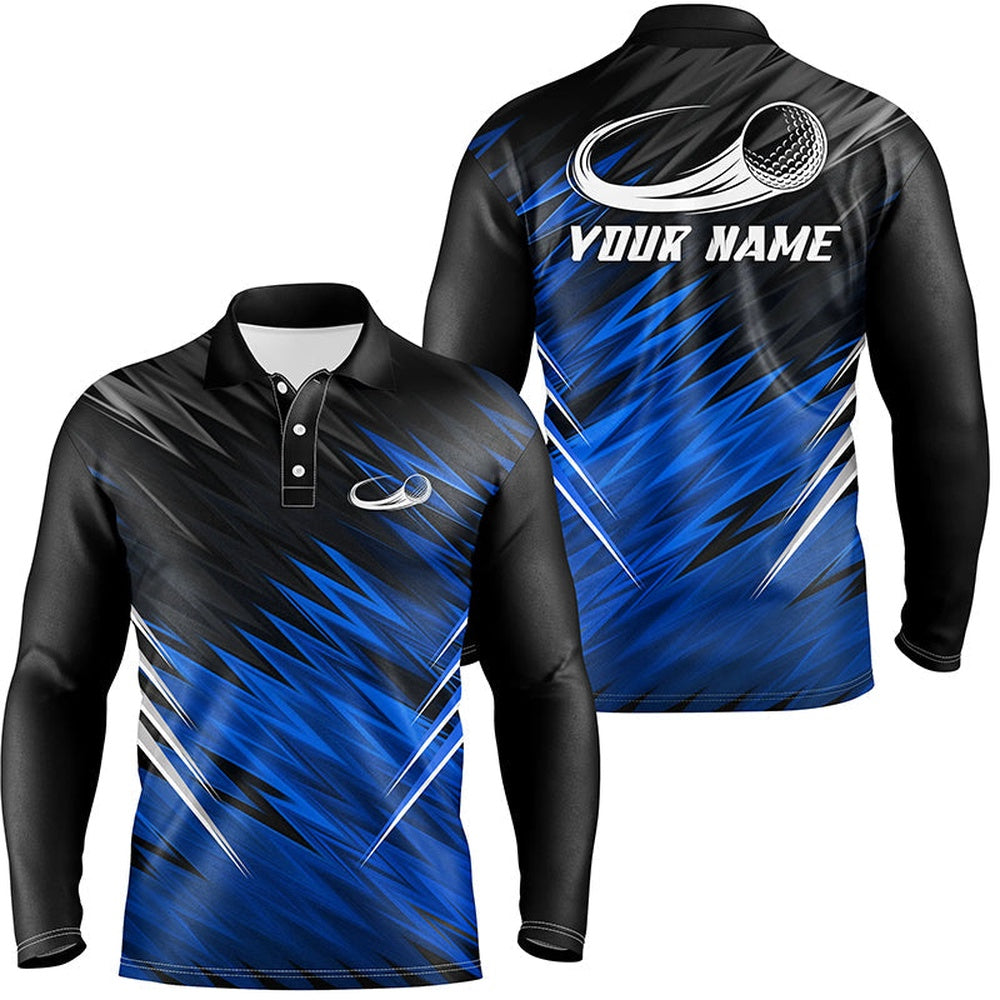 Golf Polo shirts, Mens Golf Polo Shirts Custom Blue And Black Pattern Shirt For Mens
