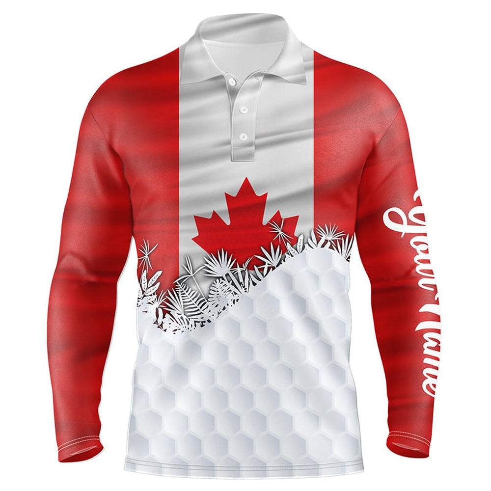 Golf Polo shirts, Mens Golf Polo Shirts Custom Canadian Flag White Golf Ball Skin Pattern Patriotic Golf Attire For Mens
