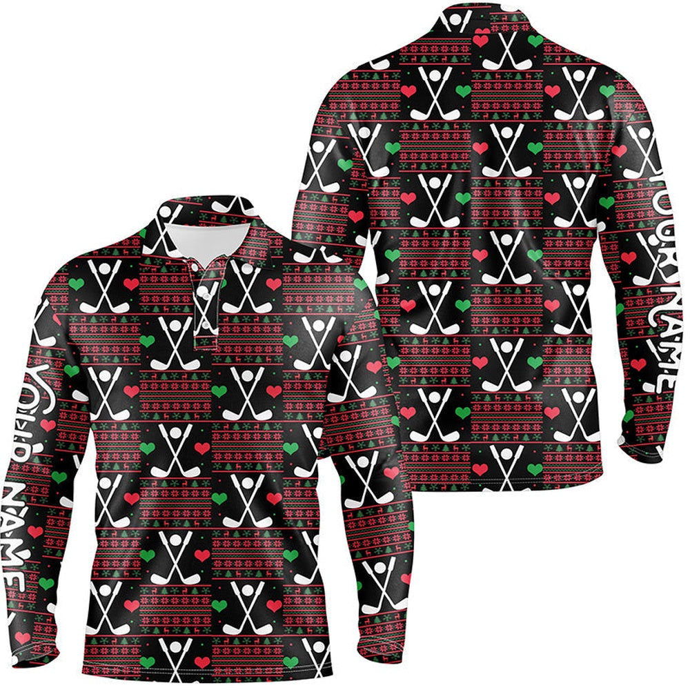 Golf Polo shirts, Mens Golf Polo Shirts Custom Christmas Pattern Shirts For Mens, Personalized Christmas Golf Gifts