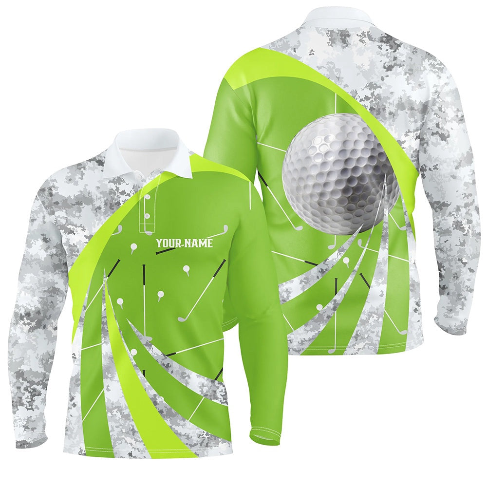 Golf Polo shirts, Mens Golf Polo Shirts Custom Green Golf Clubs Pattern For The Golfers