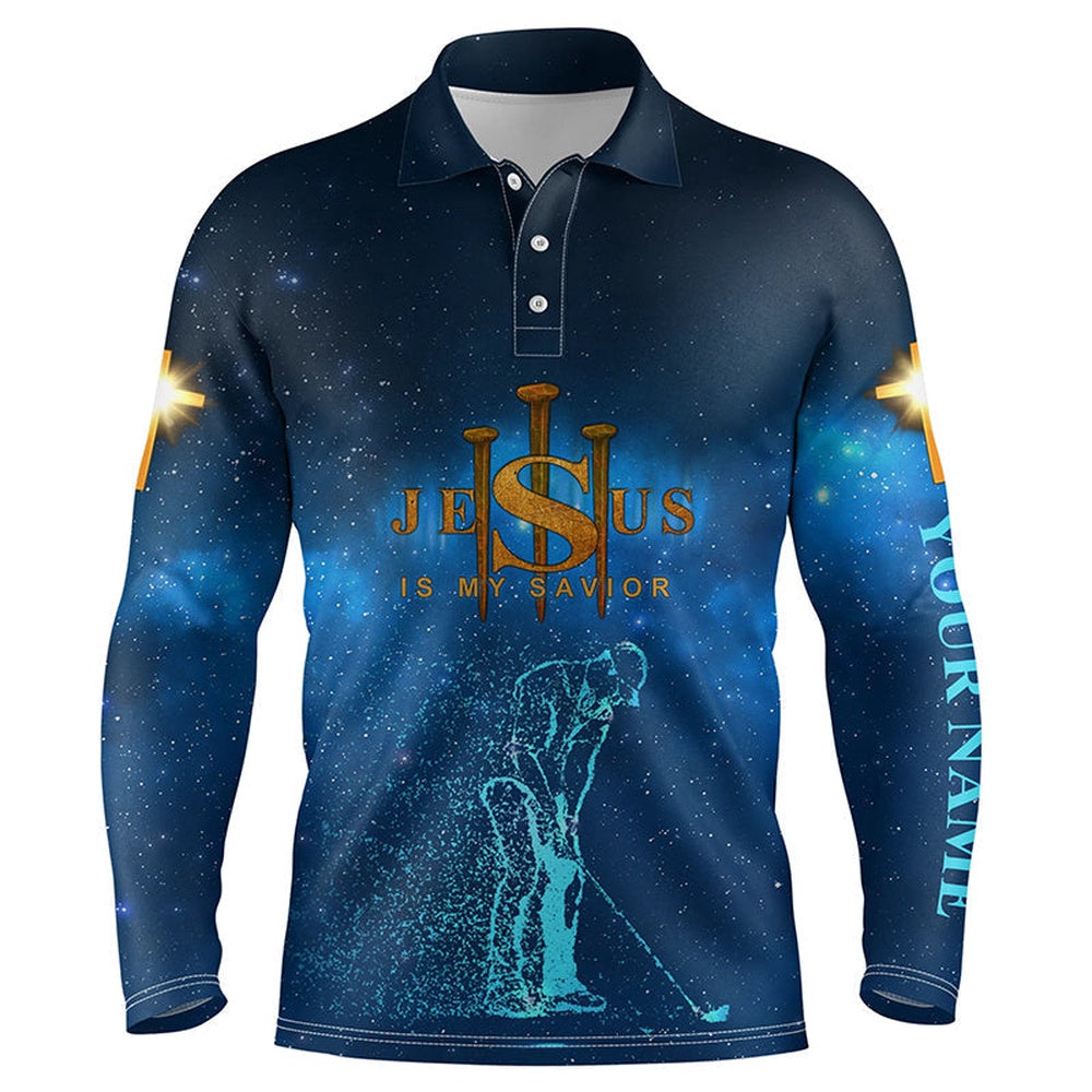 Golf Polo shirts, Mens Golf Polo Shirts Custom Jesus Is My Savior Easter Golf Wear For Mens, Golfer Gifts Blue