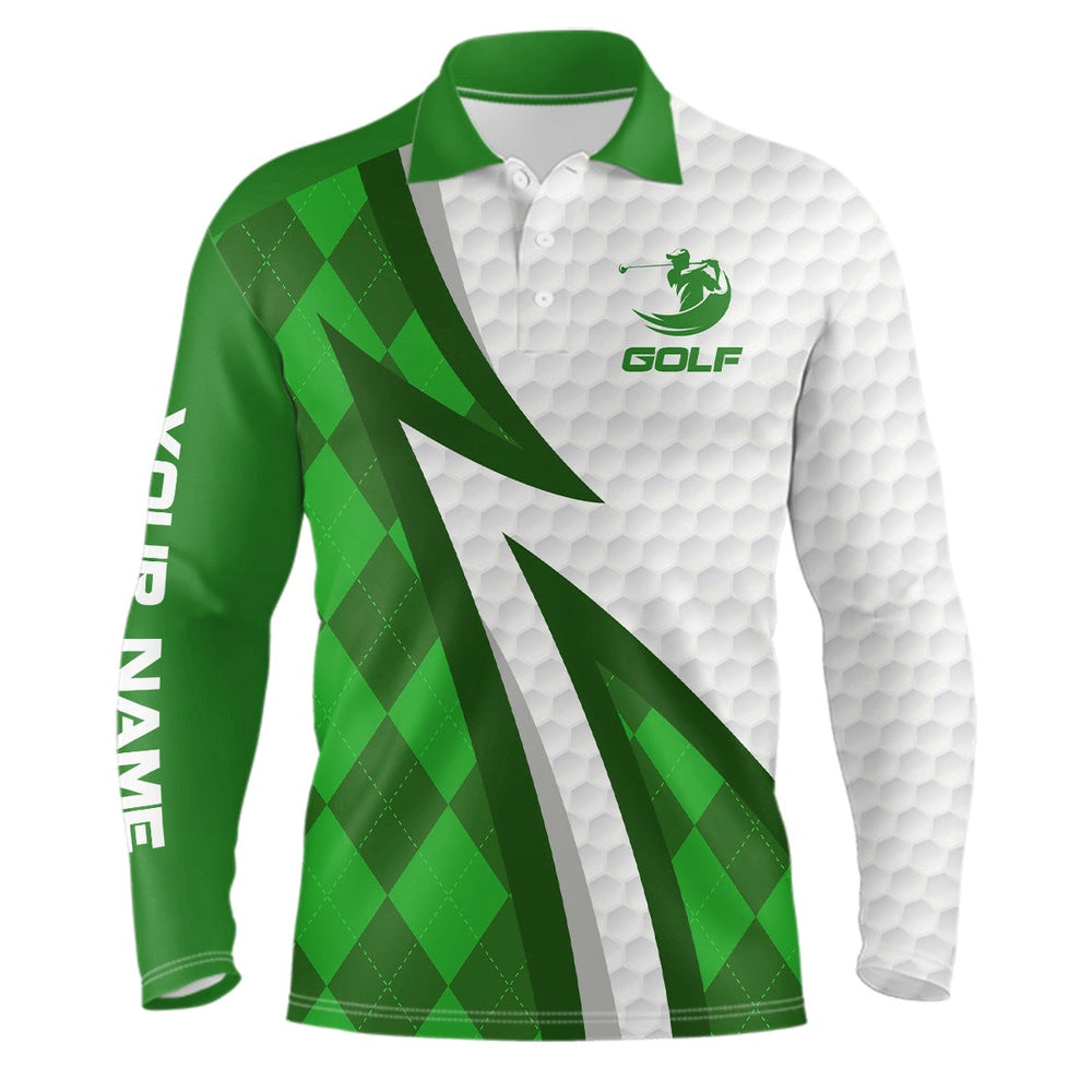 Golf Polo shirts, Mens Golf Polo Shirts Custom Name Green Argyle Pattern White Golf Ball Skin Mens Golf Wears