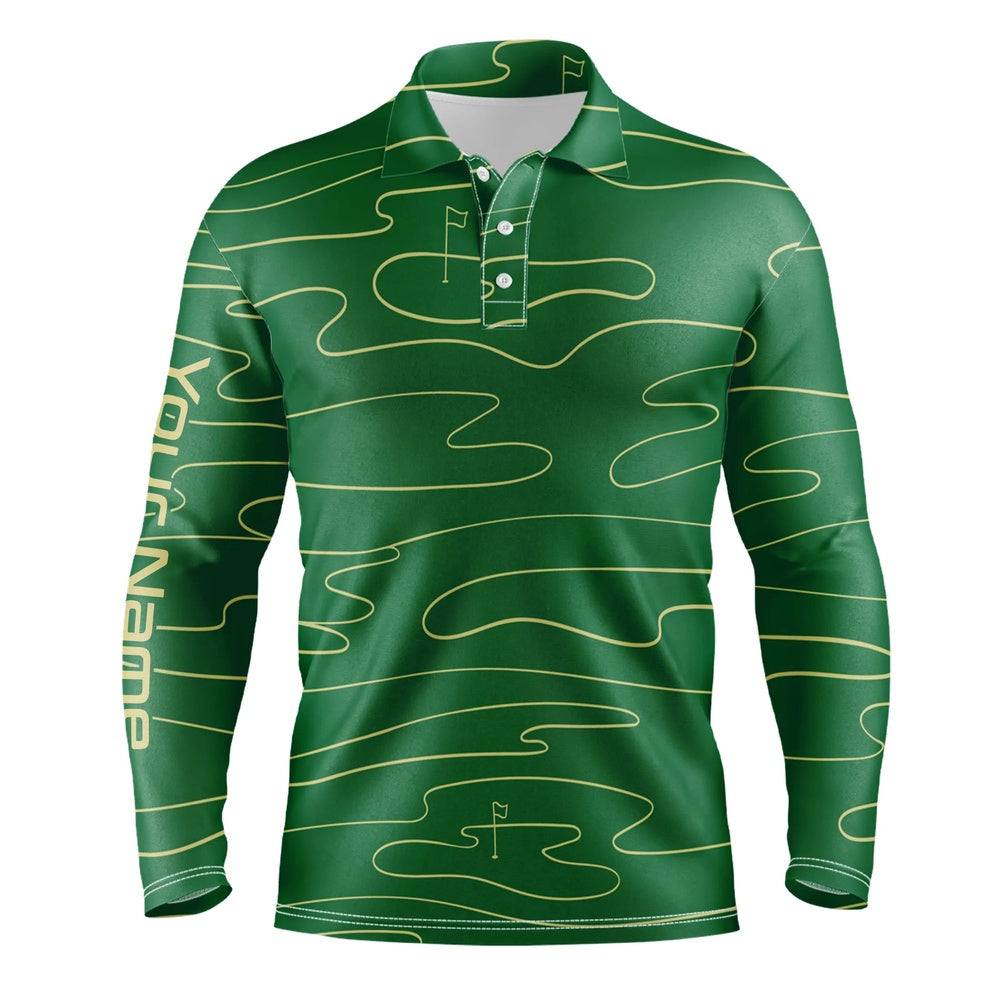 Golf Polo shirts, Mens Golf Polo Shirts Custom Name Mens Green Golf Course Pattern Tournament Golf Polo Shirts
