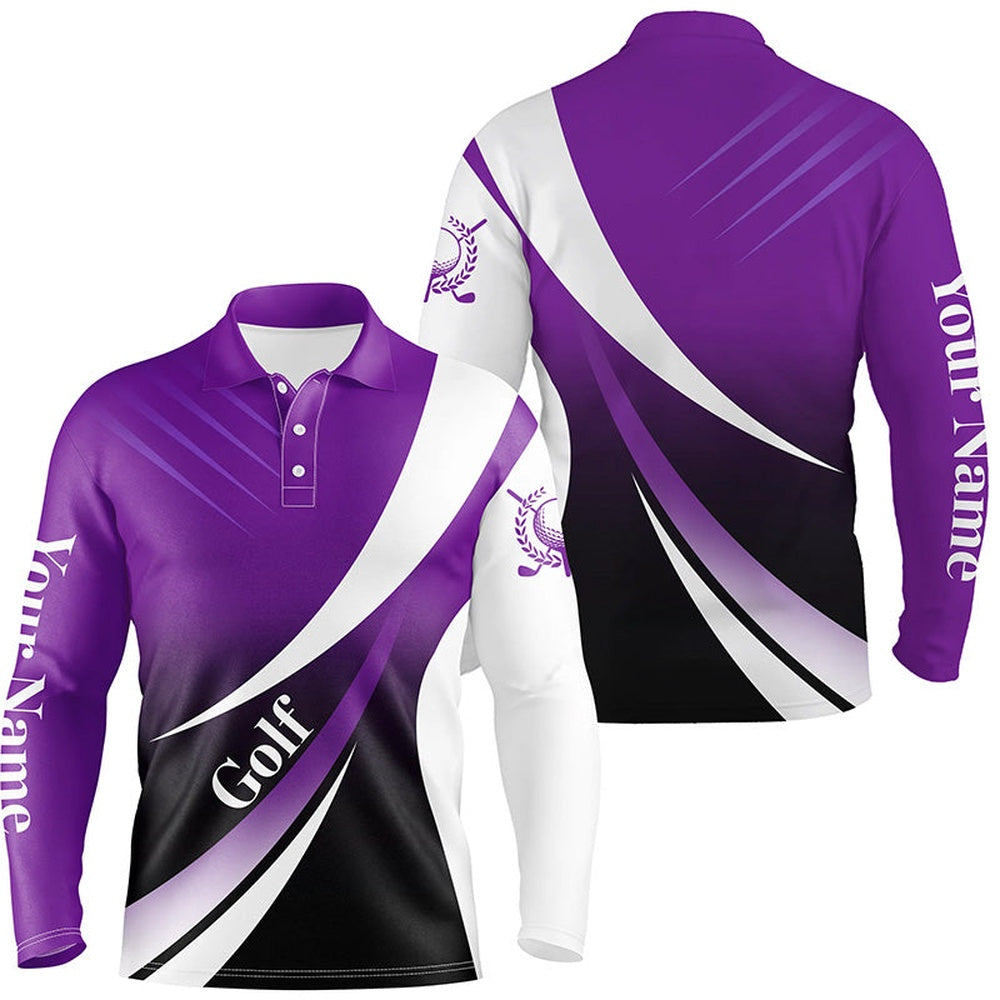 Golf Polo shirts, Mens Golf Polo Shirts Custom Name Purple And White Golf Shirt, Tournament Golf Tops For Mens