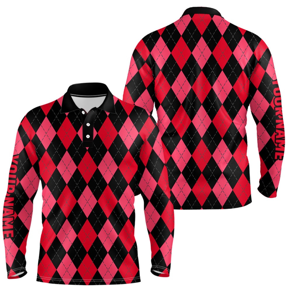 Golf Polo shirts, Mens Golf Polo Shirts Custom Red And Black Argyle Plaid Pattern Golf Attire For Men