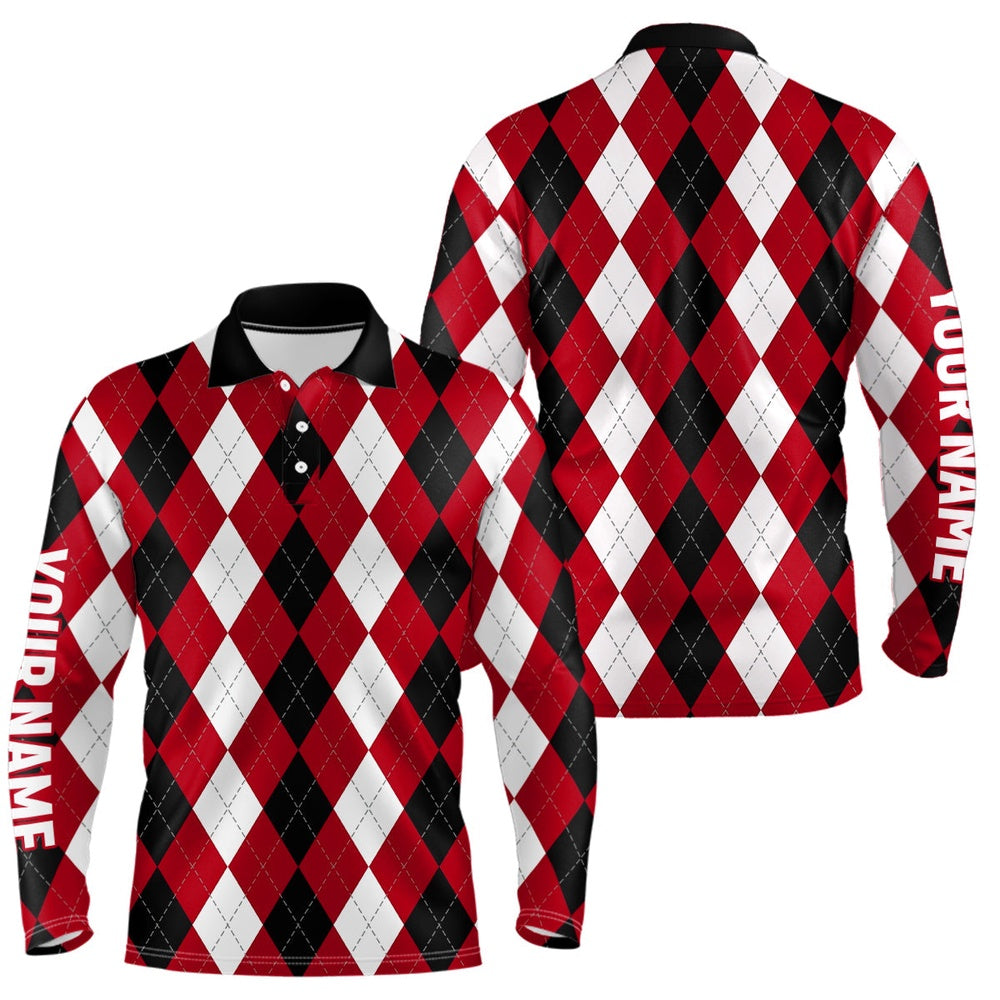 Golf Polo shirts, Mens Golf Polo Shirts Custom Red Argyle Plaid Pattern Golf Attire For Men