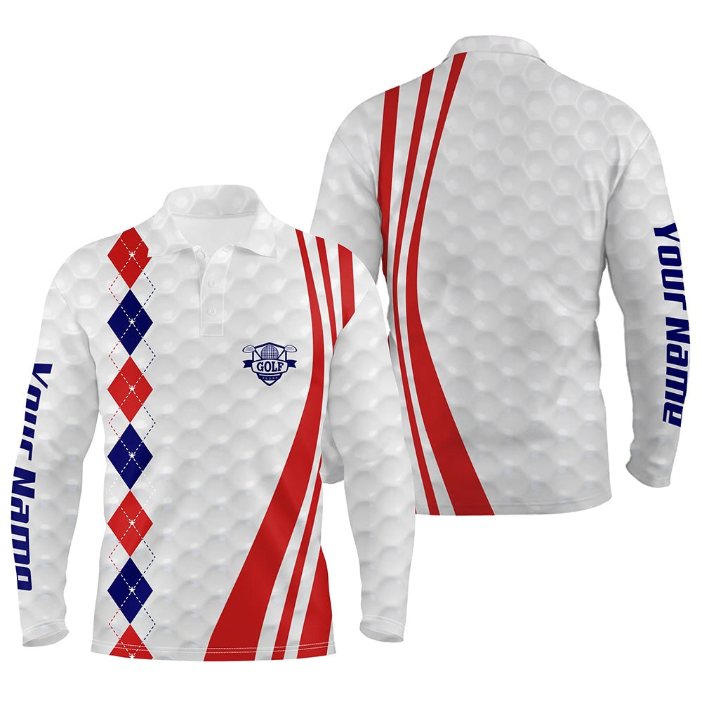 Golf Polo shirts, Mens Golf Polo Shirts Custom Red, White And Blue Argyle Golf Ball Skin Patriot Golf Gifts For Men