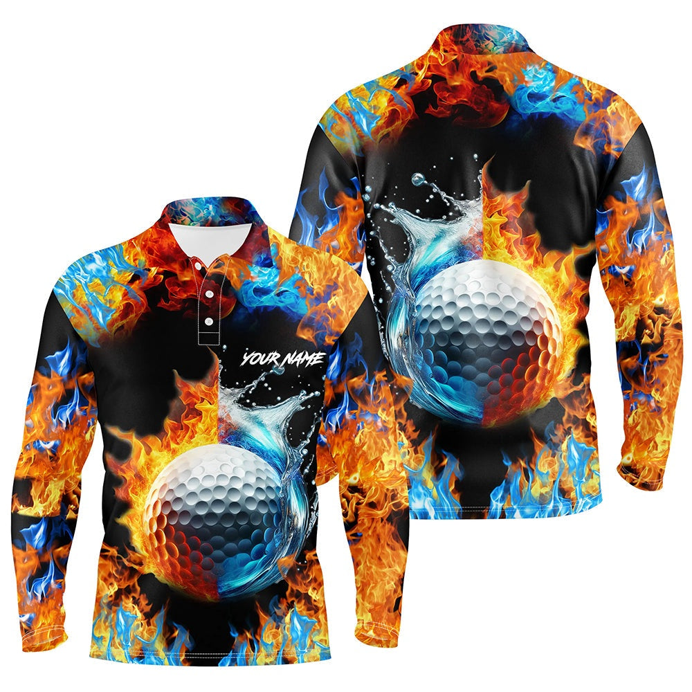 Golf Polo shirts, Mens Golf Polo Shirts Custom Water Fire Golf Ball Golf Tops, Golf Attire For Mens