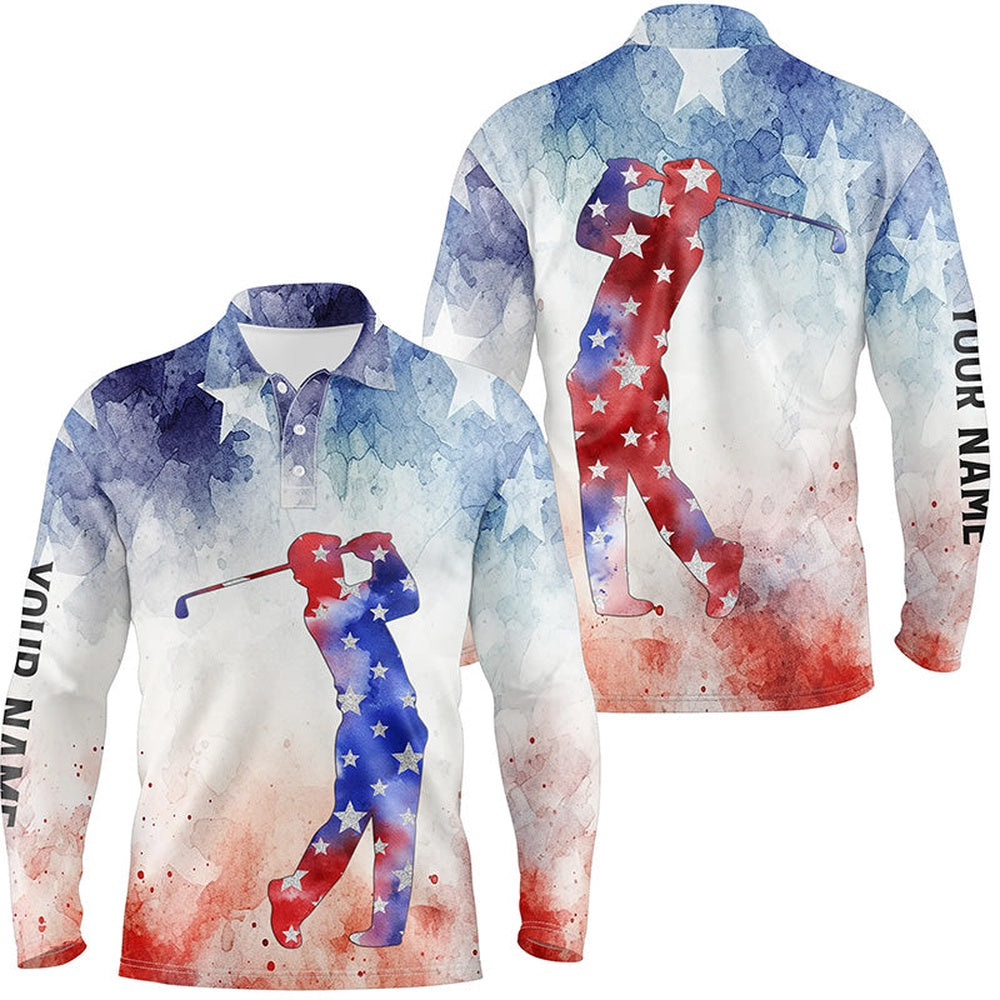 Golf Polo shirts, Mens Golf Polo Shirts Custom Watercolor American Flag Patriotic Golf Gifts For Men
